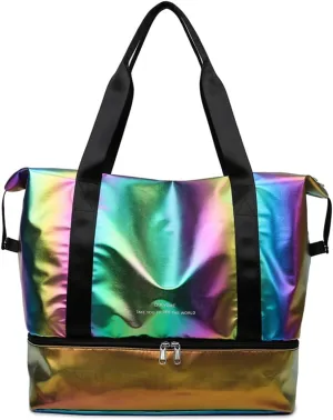 Foldable Gym Bag for Women,Sports Travel Duffel Bag, Weekender Overnight Bag with Wet Pocket and Shoes Compartment for Women, Travel,Workout,Gym, Yoga G74 (Multicolor)