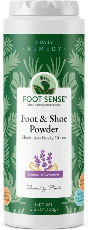 FOOT SENSE All Natural Smelly Foot & Shoe Powder - Foot Odor Eliminator lasts up to 6 months. Natural formula for smelly shoes and stinky feet. Protects disinfects & deodorizes.