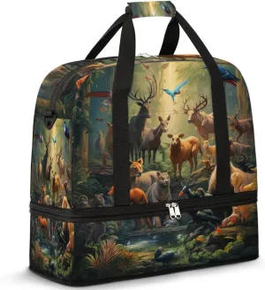 Forest Animals Travel Duffel Bag for Women Men, Deer Birds Sports Gym Bag with Shoes Compartment Foldable Overnight Bag Weekender Tote Workout Carry On Luggage Bag