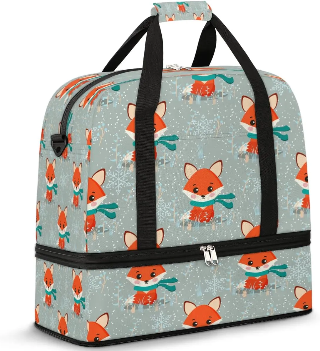Foxes Sports Gym Bag with Shoes Compartment Foldable Travel Duffel Bag Dry Wet Separated Sports Tote Workout Weekender Overnight Bag for Women Yoga Dance Work Training Handbag