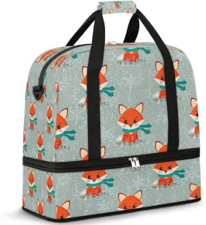 Foxes Sports Gym Bag with Shoes Compartment Foldable Travel Duffel Bag Dry Wet Separated Sports Tote Workout Weekender Overnight Bag for Women Yoga Dance Work Training Handbag
