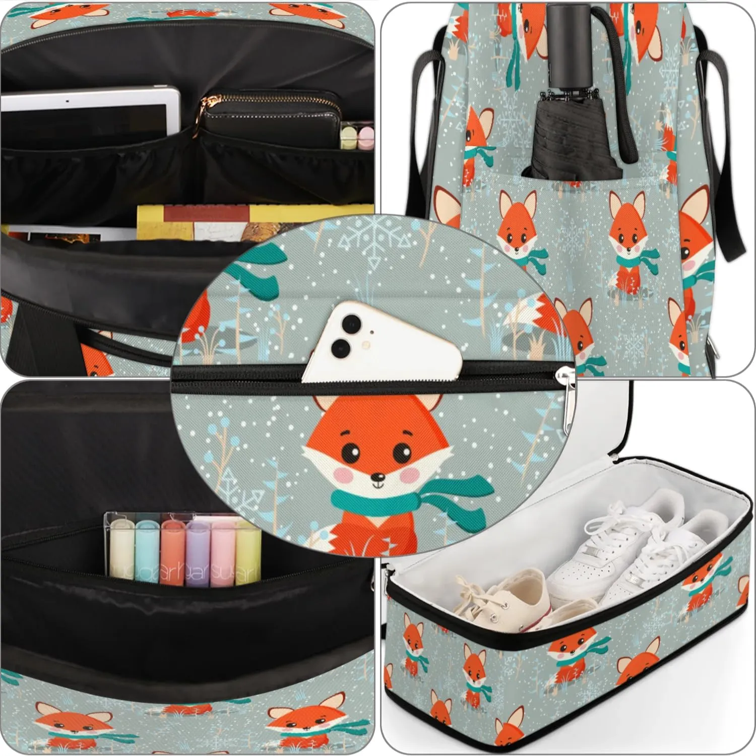 Foxes Sports Gym Bag with Shoes Compartment Foldable Travel Duffel Bag Dry Wet Separated Sports Tote Workout Weekender Overnight Bag for Women Yoga Dance Work Training Handbag