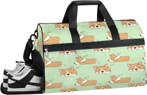 Funny Dog Sleep Sports Gym Bag for Women and Men Travel Duffel Bag Cute Overnight Shoulder Bag Waterproof Workout Bag Portable Sports Tote with Shoes Compartment