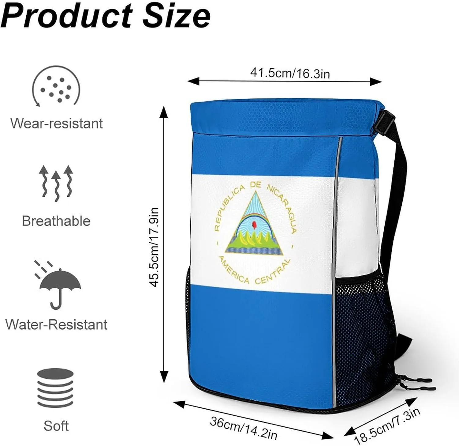 Funny Drawstring Backpack Lightweight Cinch Bag Compatible with Flag Of Nicaragua Gym Sack String Bag with Waterproof Compartment for Men Women Outdoor Sport Cycling Hiking