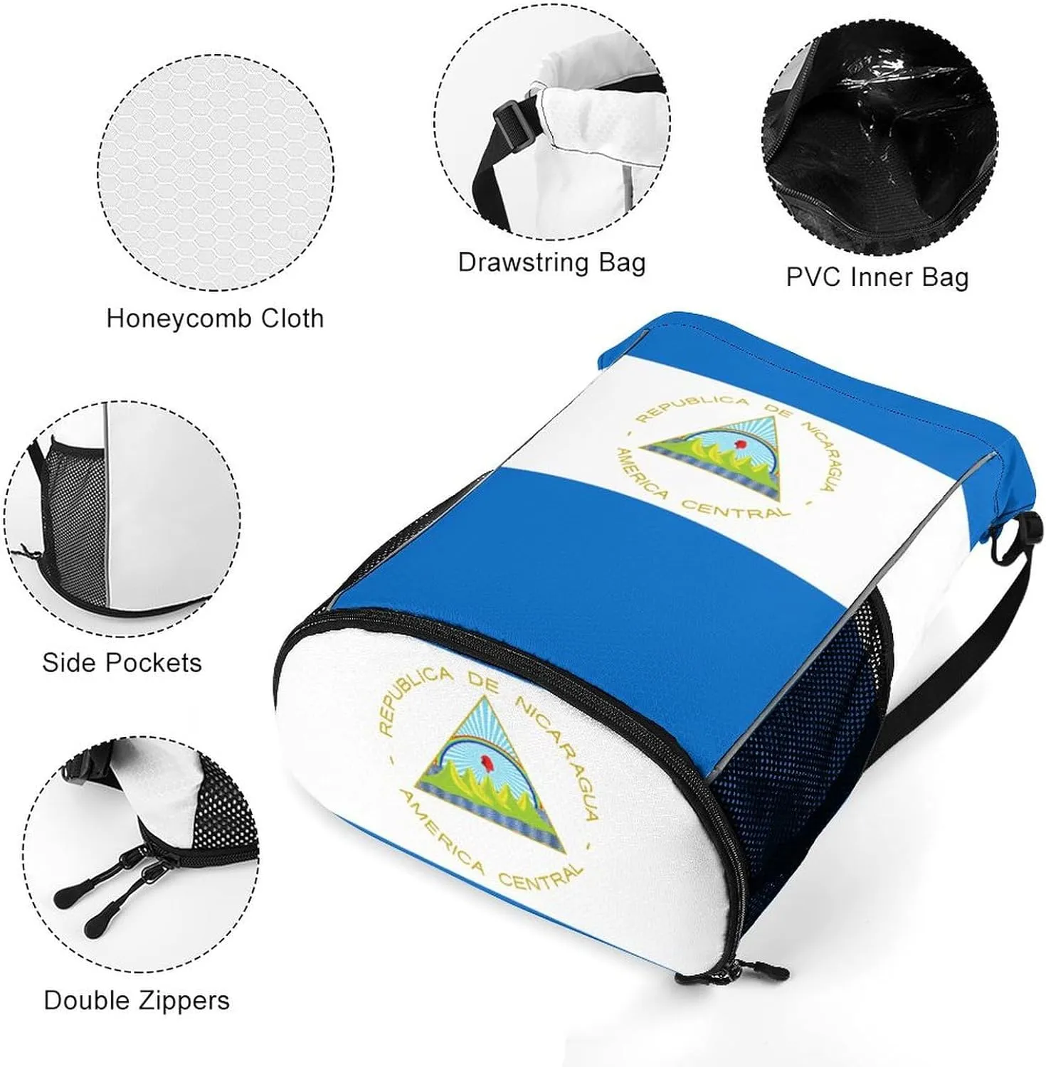 Funny Drawstring Backpack Lightweight Cinch Bag Compatible with Flag Of Nicaragua Gym Sack String Bag with Waterproof Compartment for Men Women Outdoor Sport Cycling Hiking