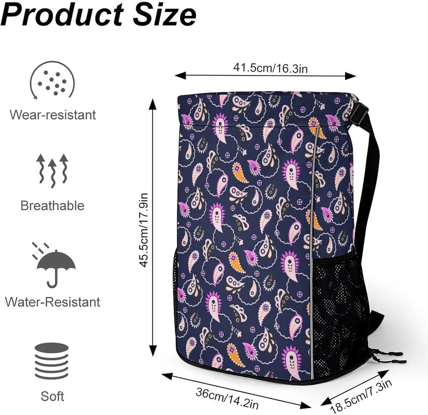 Funny Drawstring Backpack Lightweight Cinch Bag Compatible with Paisley Flowers Floral Purple Gym Sack String Bag with Waterproof Compartment for Men Women Outdoor Sport Cycling Hiking