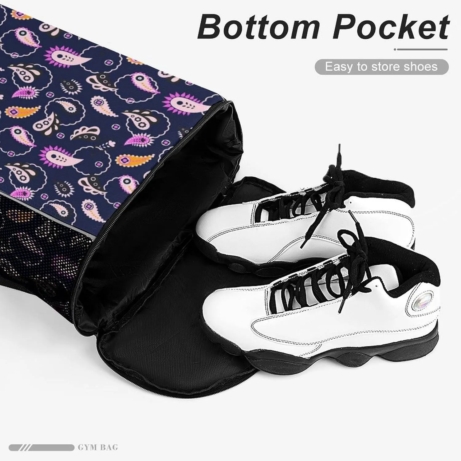 Funny Drawstring Backpack Lightweight Cinch Bag Compatible with Paisley Flowers Floral Purple Gym Sack String Bag with Waterproof Compartment for Men Women Outdoor Sport Cycling Hiking