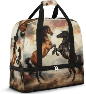 Funny Horse Travel Duffel Bag for Women Men, Horse Animals Sports Gym Bag with Shoes Compartment Foldable Overnight Bag Weekender Tote Workout Carry On Luggage Bag