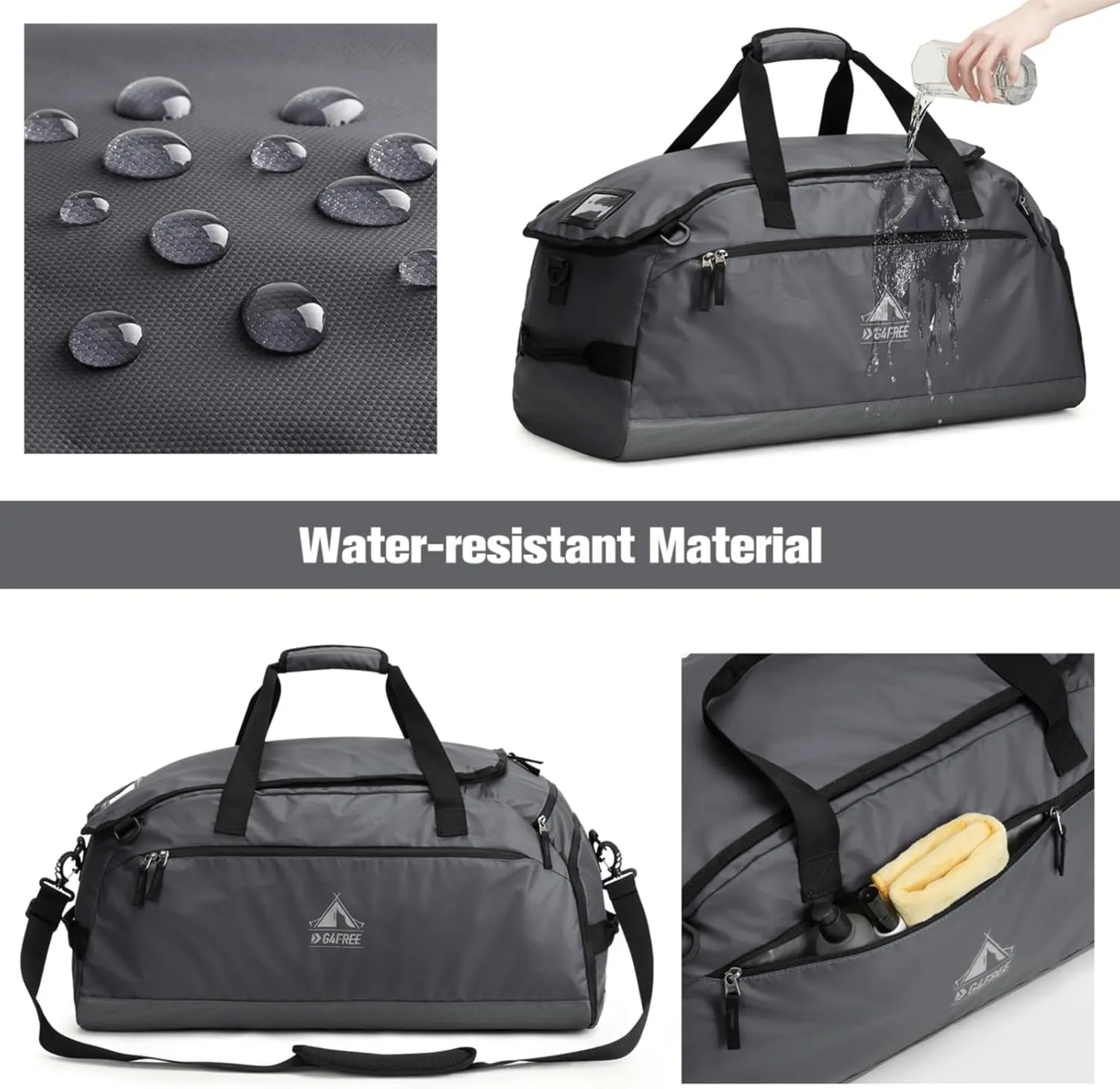 G4Free 60L Gym Bag, 3-Way Duffle Bag with Shoes Compartment & Wet Pocket for Men Women, Water-resistant Duffel Backpack for Sports Travel Camping Weekender Overnight Bag