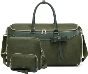 Garment Bags for Travel,Leather Convertible Garment Duffle Bag with Toiletry,Waterproof Carry On Garment Bag with Shoe Compartment,2 in 1 Suit Travel Bag for Women Weekender 3pcs Set