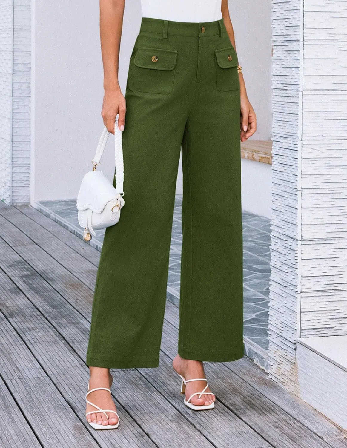 GRACE KARIN Women Wide Leg Pants High Waist Stretchy Pants Dressy Business Work Casual Trousers with Pockets