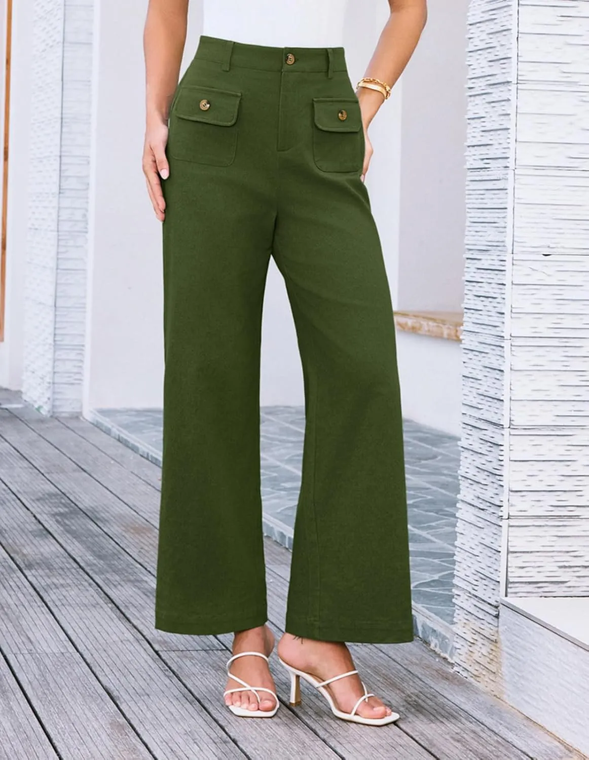 GRACE KARIN Women Wide Leg Pants High Waist Stretchy Pants Dressy Business Work Casual Trousers with Pockets