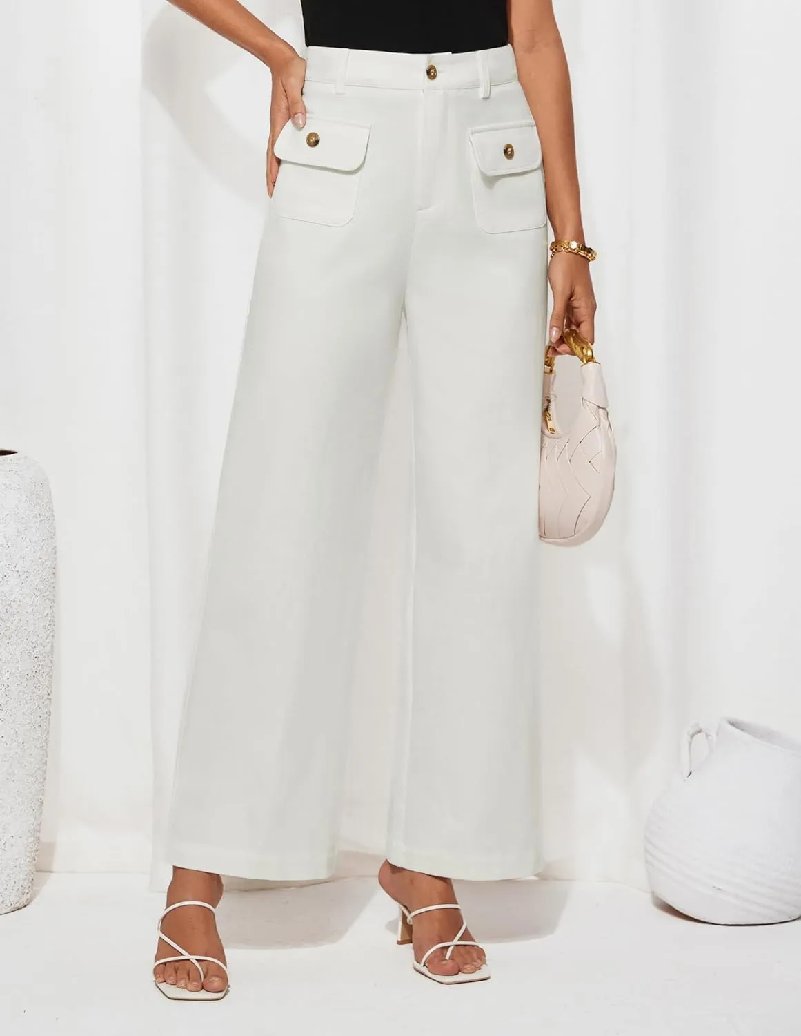 GRACE KARIN Women Wide Leg Pants High Waist Stretchy Pants Dressy Business Work Casual Trousers with Pockets