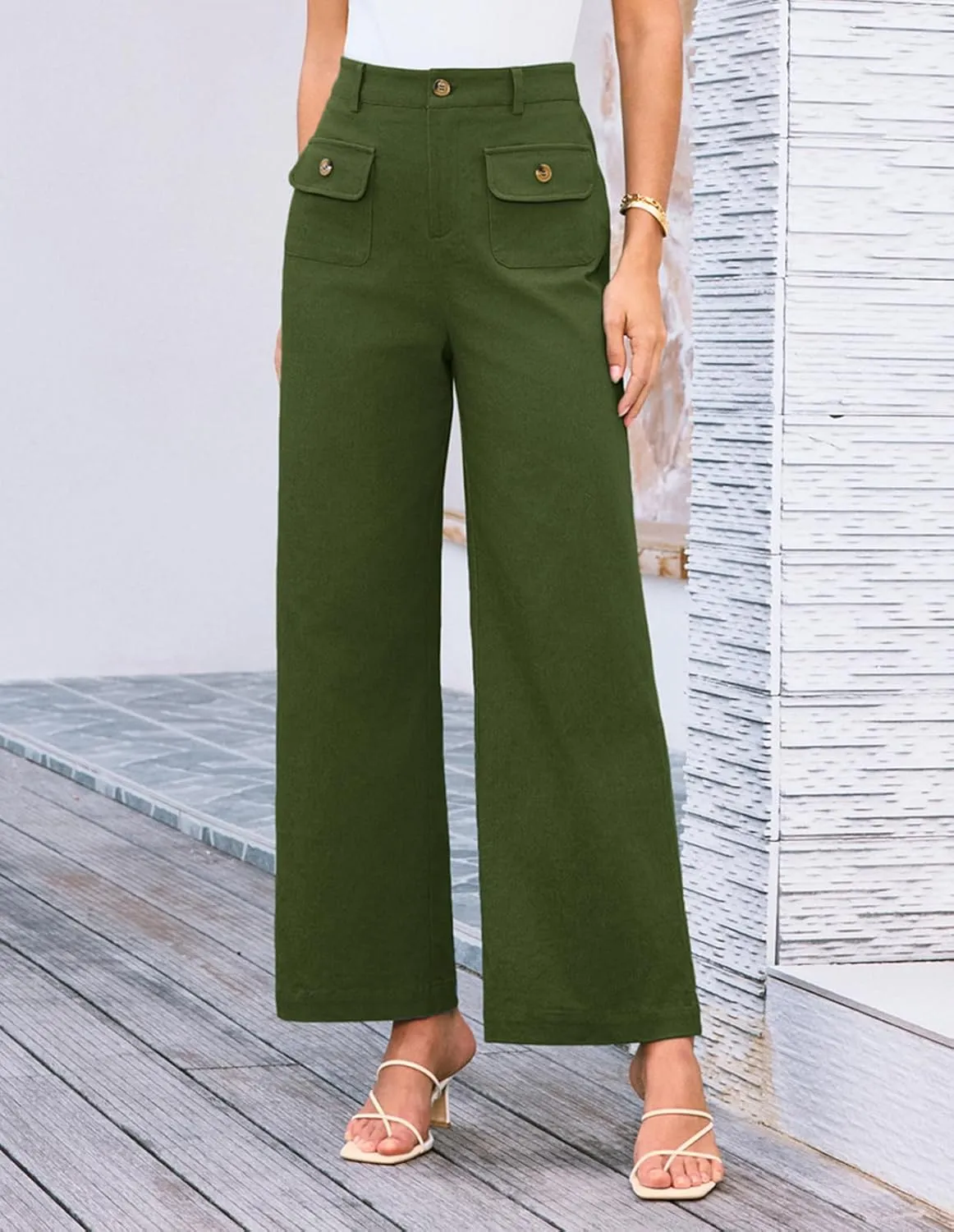 GRACE KARIN Women Wide Leg Pants High Waist Stretchy Pants Dressy Business Work Casual Trousers with Pockets