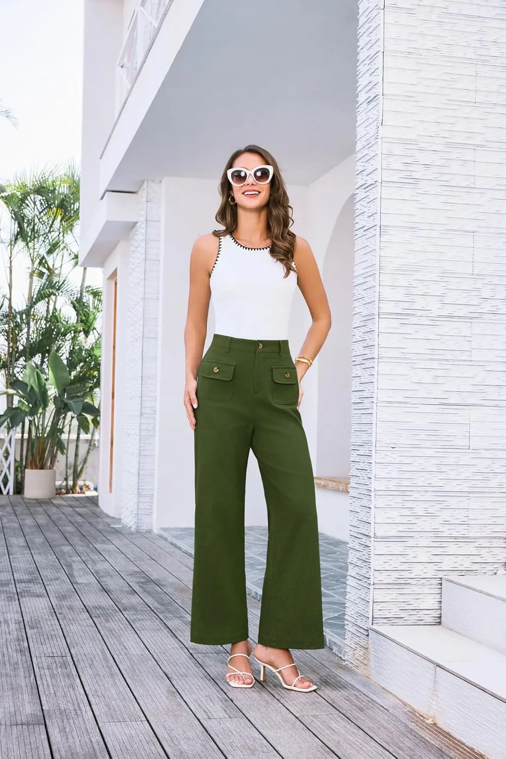 GRACE KARIN Women Wide Leg Pants High Waist Stretchy Pants Dressy Business Work Casual Trousers with Pockets