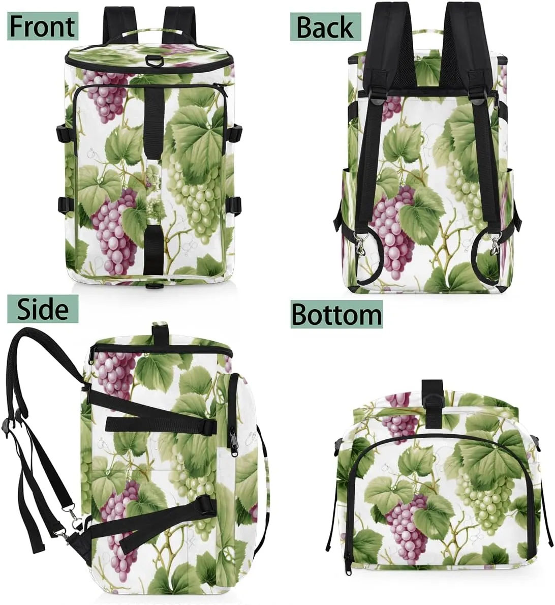 Grapes Purple Green Travel Backpack Carry On Flight Approved for Men Women, Lightweight Large Luggage Weekender Casual Daypack Backpacks for Traveling Airplane