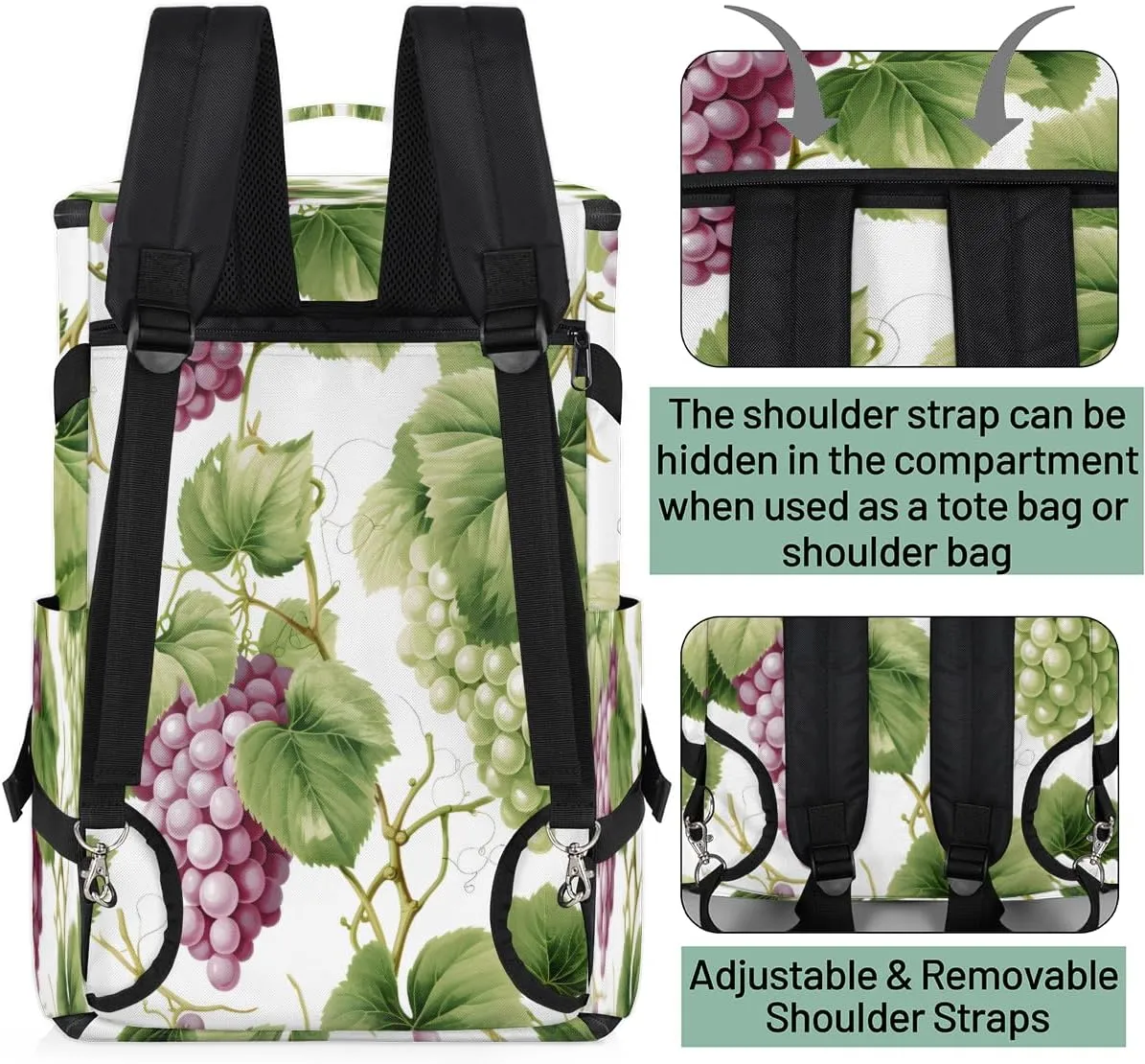 Grapes Purple Green Travel Backpack Carry On Flight Approved for Men Women, Lightweight Large Luggage Weekender Casual Daypack Backpacks for Traveling Airplane