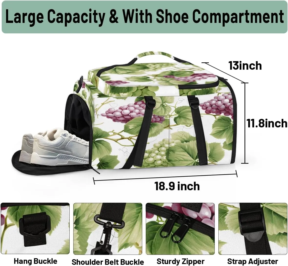 Grapes Purple Green Travel Backpack Carry On Flight Approved for Men Women, Lightweight Large Luggage Weekender Casual Daypack Backpacks for Traveling Airplane