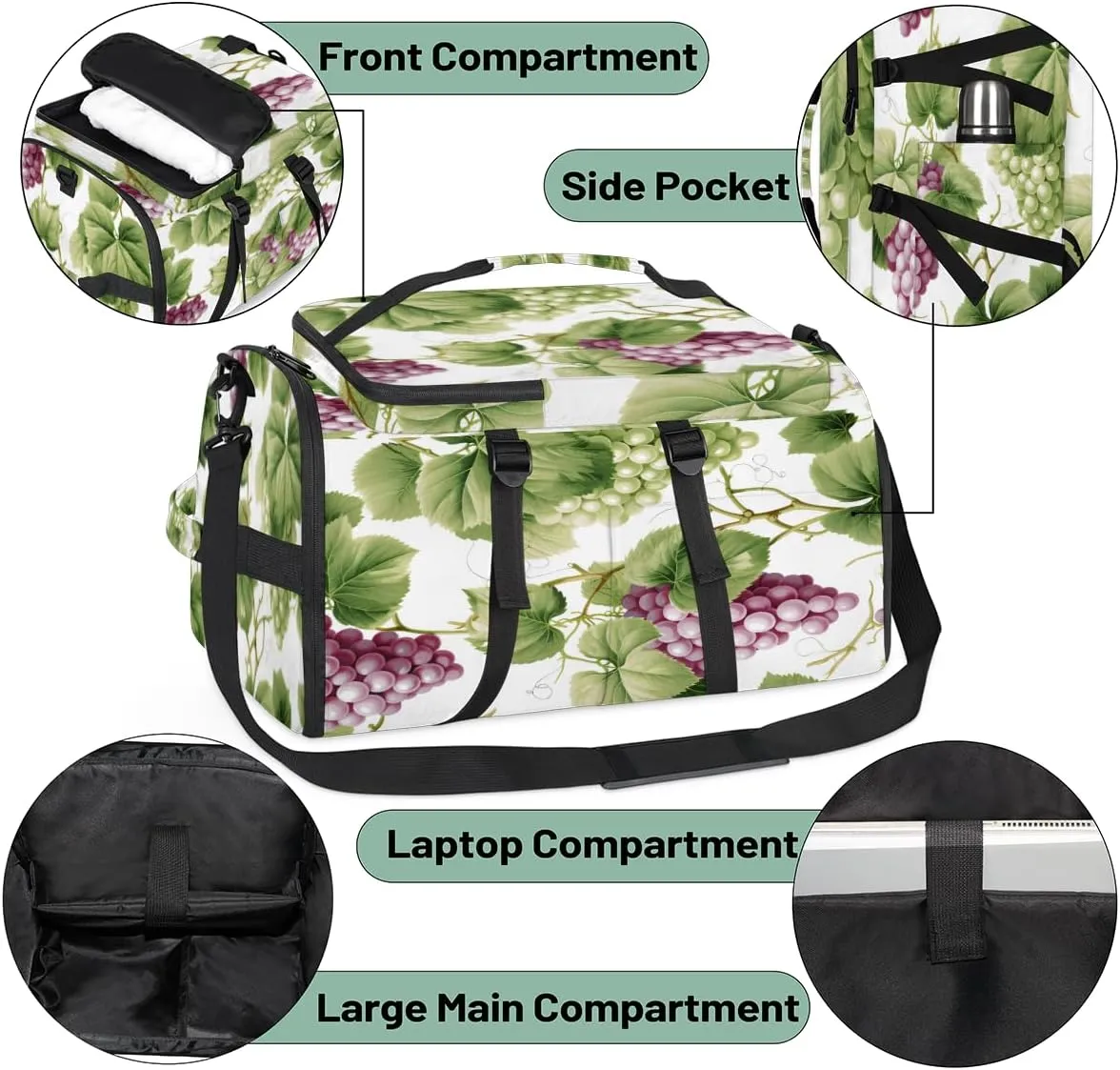 Grapes Purple Green Travel Backpack Carry On Flight Approved for Men Women, Lightweight Large Luggage Weekender Casual Daypack Backpacks for Traveling Airplane
