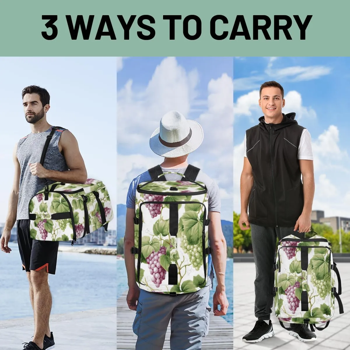 Grapes Purple Green Travel Backpack Carry On Flight Approved for Men Women, Lightweight Large Luggage Weekender Casual Daypack Backpacks for Traveling Airplane