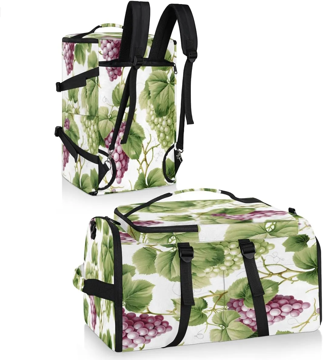 Grapes Purple Green Travel Backpack Carry On Flight Approved for Men Women, Lightweight Large Luggage Weekender Casual Daypack Backpacks for Traveling Airplane