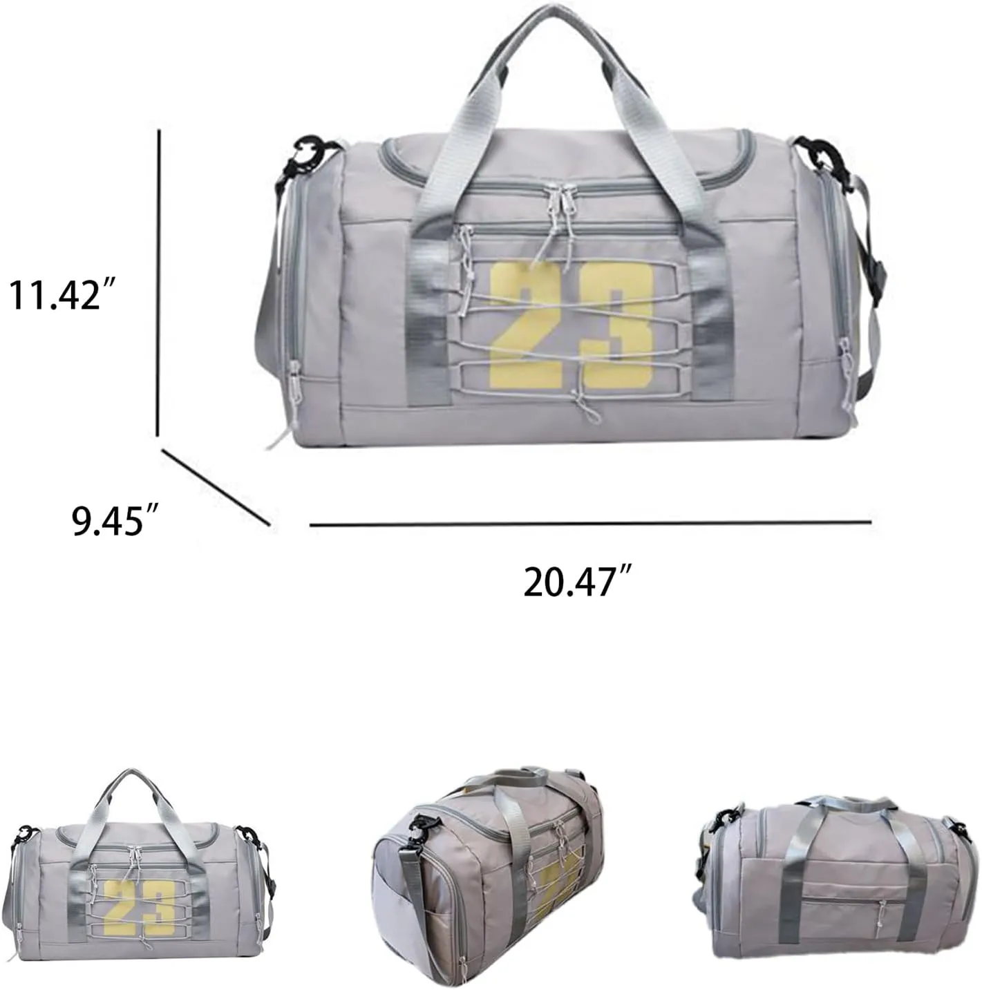 Gym Bag for Women, Personal Item Travel Bag with Shoes Compartment, Weekender Overnight Duffel Bag with Wet Pocket, Carry On Bag for Women, Travel, Gym, Weekend (Grey)