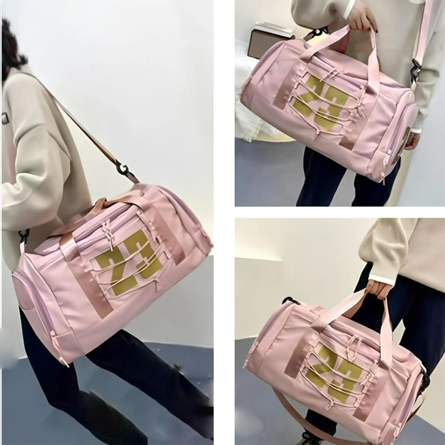 Gym Bag for Women, Personal Item Travel Bag with Shoes Compartment, Weekender Overnight Duffel Bag with Wet Pocket, Carry On Bag for Women, Travel, Gym, Weekend (Pink)