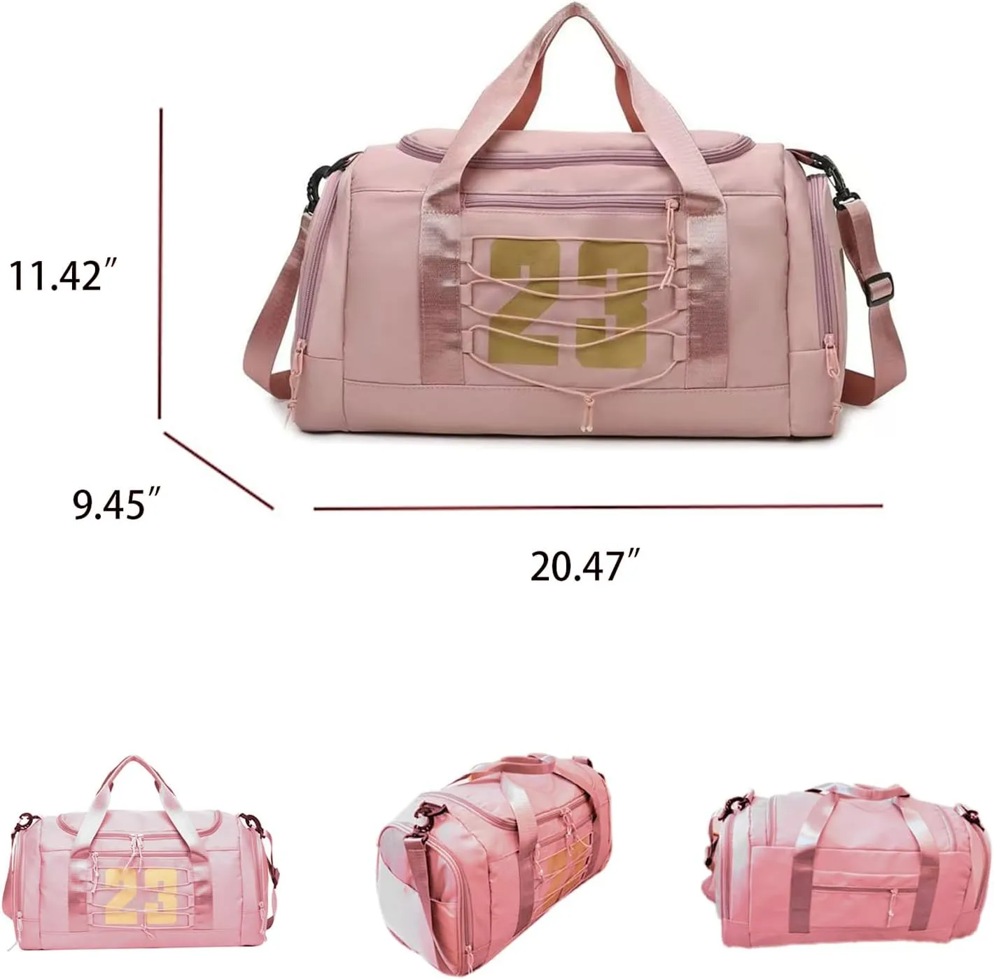 Gym Bag for Women, Personal Item Travel Bag with Shoes Compartment, Weekender Overnight Duffel Bag with Wet Pocket, Carry On Bag for Women, Travel, Gym, Weekend (Pink)