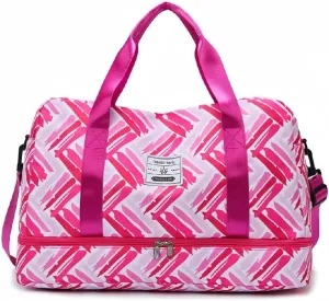 Gym Bag for Women with Double Layer Travel Makeup Bag, Gym Duffel Bag, Weekender Overnight Bag with Wet Pocket and Shoes Compartment for Women (Deep Pink)