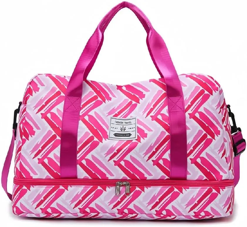 Gym Bag for Women with Double Layer Travel Makeup Bag, Gym Duffel Bag, Weekender Overnight Bag with Wet Pocket and Shoes Compartment for Women (Deep Pink)