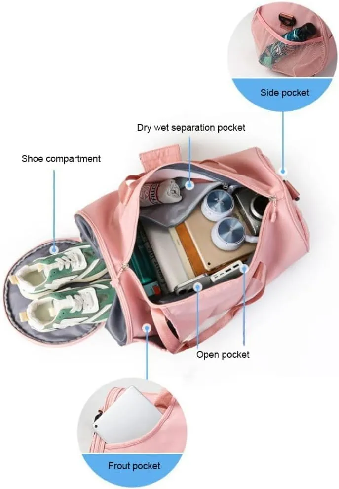 Gym Bag for Women,Sports Travel Duffel Bag, Weekender Overnight Bag with Wet Pocket and Shoes Compartment for Women, Travel,Workout,Gym, Yoga 632 (Sky Blue)