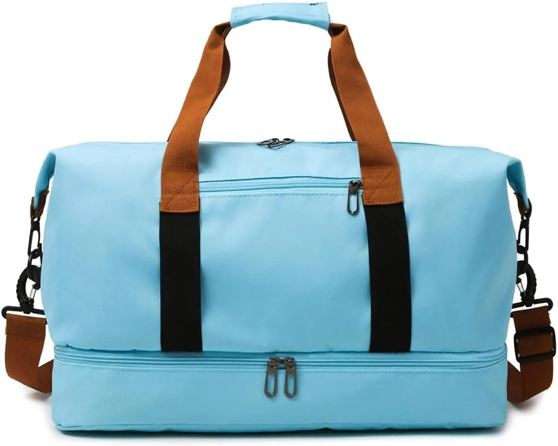 Gym Bag for Women,Sports Travel Duffel Bag, Weekender Overnight Bag with Wet Pocket and Shoes Compartment for Women, Travel,Workout,Gym, Yoga 8100 (Sky Blue)