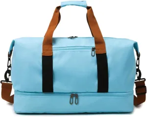 Gym Bag for Women,Sports Travel Duffel Bag, Weekender Overnight Bag with Wet Pocket and Shoes Compartment for Women, Travel,Workout,Gym, Yoga 8100 (Sky Blue)