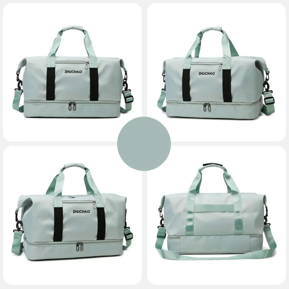 Gym Bag for Women,Sports Travel Duffel Bag, Weekender Overnight Bag with Wet Pocket and Shoes Compartment for Women, Travel,Workout,Gym, Yoga 915 (Light Green)