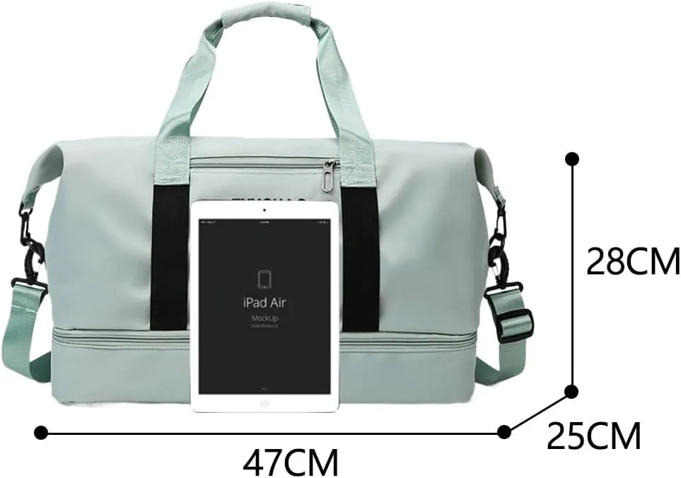 Gym Bag for Women,Sports Travel Duffel Bag, Weekender Overnight Bag with Wet Pocket and Shoes Compartment for Women, Travel,Workout,Gym, Yoga 915 (Light Green)