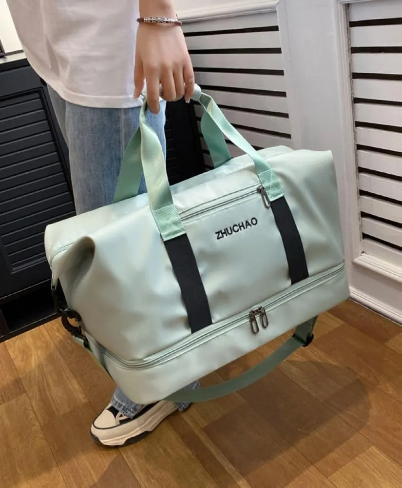 Gym Bag for Women,Sports Travel Duffel Bag, Weekender Overnight Bag with Wet Pocket and Shoes Compartment for Women, Travel,Workout,Gym, Yoga 915 (Light Green)