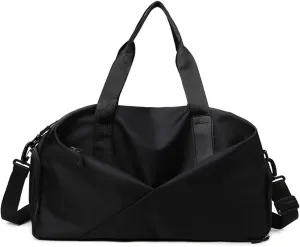 Gym Bag for Women,Sports Travel Duffel Bag, Weekender Overnight Bag with Wet Pocket and Shoes Compartment for Women, Travel,Workout,Gym, Yoga zmn&8625-1 (Black)
