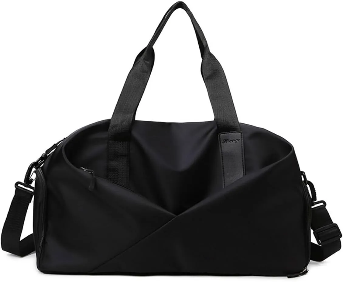 Gym Bag for Women,Sports Travel Duffel Bag, Weekender Overnight Bag with Wet Pocket and Shoes Compartment for Women, Travel,Workout,Gym, Yoga zmn&8625-1 (Black)