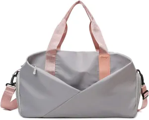 Gym Bag for Women,Sports Travel Duffel Bag, Weekender Overnight Bag with Wet Pocket and Shoes Compartment for Women, Travel,Workout,Gym, Yoga zmn&8625-1 (Gray)