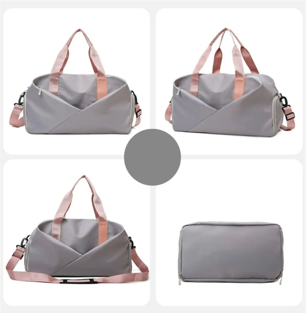 Gym Bag for Women,Sports Travel Duffel Bag, Weekender Overnight Bag with Wet Pocket and Shoes Compartment for Women, Travel,Workout,Gym, Yoga zmn&8625-1 (Gray)