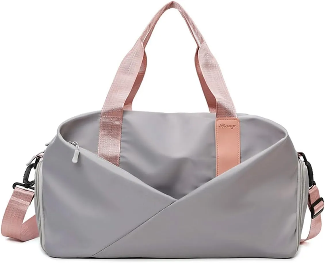 Gym Bag for Women,Sports Travel Duffel Bag, Weekender Overnight Bag with Wet Pocket and Shoes Compartment for Women, Travel,Workout,Gym, Yoga zmn&8625-1 (Gray)