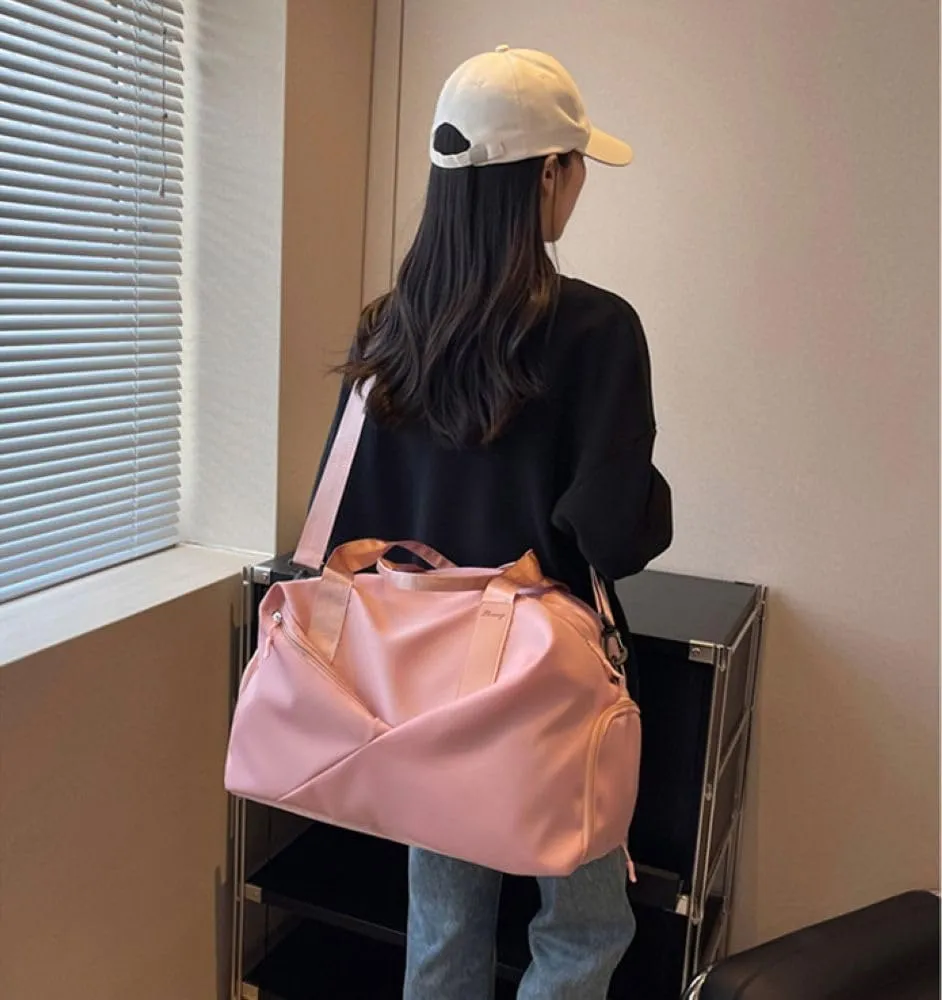 Gym Bag for Women,Sports Travel Duffel Bag, Weekender Overnight Bag with Wet Pocket and Shoes Compartment for Women, Travel,Workout,Gym, Yoga zmn&8625-1 (Pink)