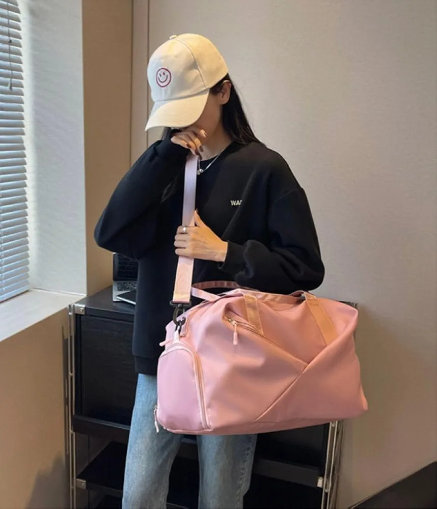 Gym Bag for Women,Sports Travel Duffel Bag, Weekender Overnight Bag with Wet Pocket and Shoes Compartment for Women, Travel,Workout,Gym, Yoga zmn&8625-1 (Pink)