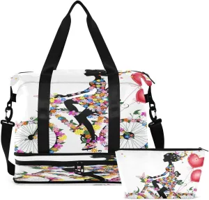 Gym Bag Sports Travel Duffel Bag Weekender Overnight Bag with Wet Pocket Shoes Compartment and Toiletry Bag African American Bicycle Women for Travel, Business,Gym, Yoga