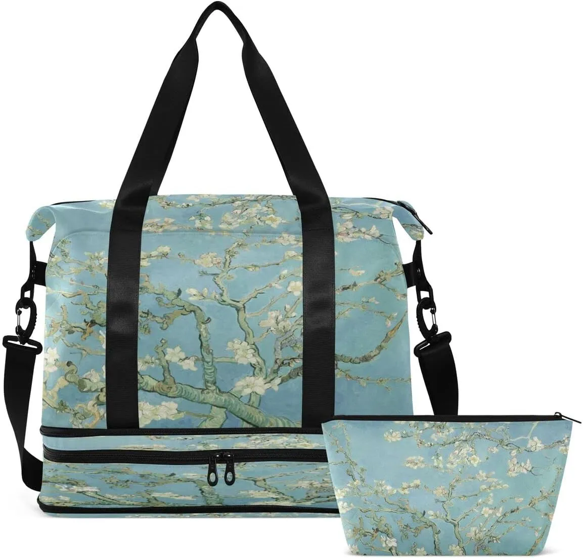 Gym Bag Sports Travel Duffel Bag Weekender Overnight Bag with Wet Pocket Shoes Compartment and Toiletry Bag Van Gogh Almond Blossom for Travel, Business,Gym, Yoga