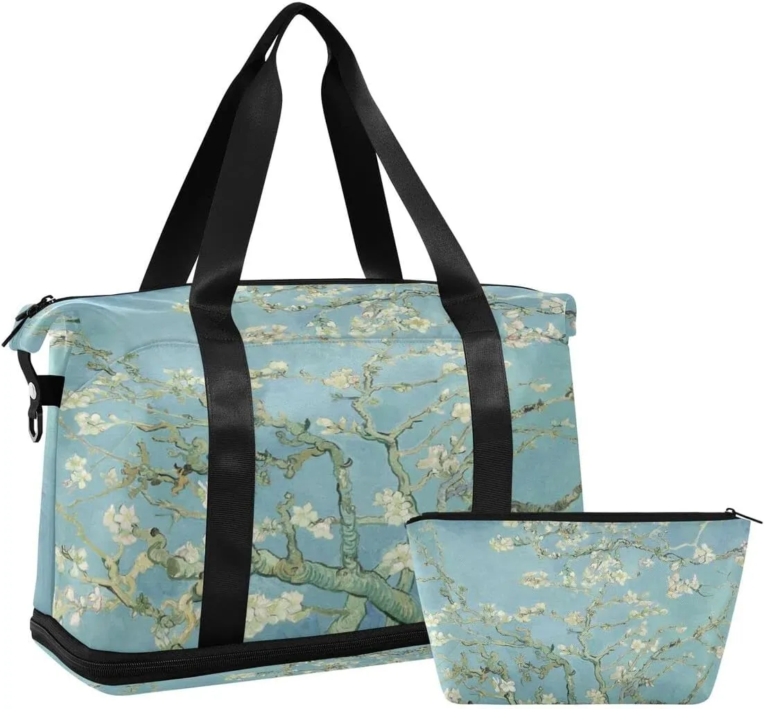 Gym Bag Sports Travel Duffel Bag Weekender Overnight Bag with Wet Pocket Shoes Compartment and Toiletry Bag Van Gogh Almond Blossom for Travel, Business,Gym, Yoga