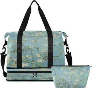 Gym Bag Sports Travel Duffel Bag Weekender Overnight Bag with Wet Pocket Shoes Compartment and Toiletry Bag Van Gogh Almond Blossom for Travel, Business,Gym, Yoga