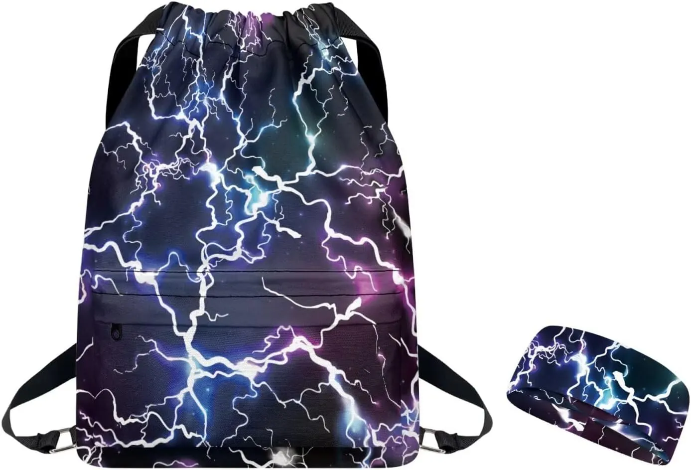 Gym Drawstring Backpack and Sports Headband Set Geometric Print, Sports Cinch String Sackpack with Shoes Compartment, Beach Pool Toy Bags,Balls Bag for Football Baseball Basketball