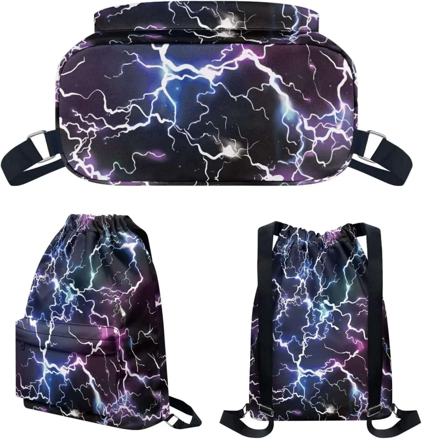 Gym Drawstring Backpack and Sports Headband Set Geometric Print, Sports Cinch String Sackpack with Shoes Compartment, Beach Pool Toy Bags,Balls Bag for Football Baseball Basketball