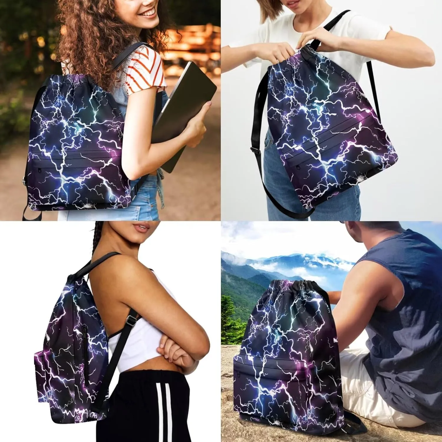 Gym Drawstring Backpack and Sports Headband Set Geometric Print, Sports Cinch String Sackpack with Shoes Compartment, Beach Pool Toy Bags,Balls Bag for Football Baseball Basketball